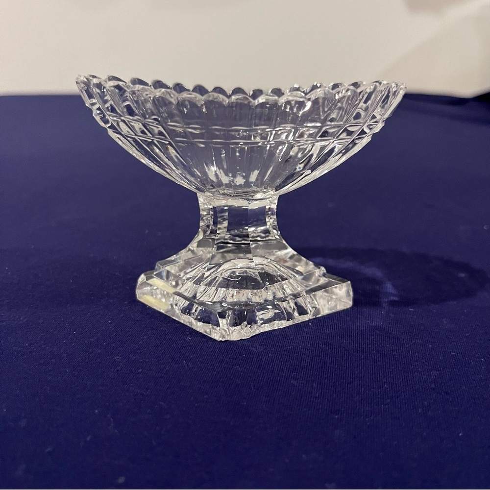 Antique Possibly Anglo Irish Open Salt Cellar Navette Shape Cut Crystal Glass